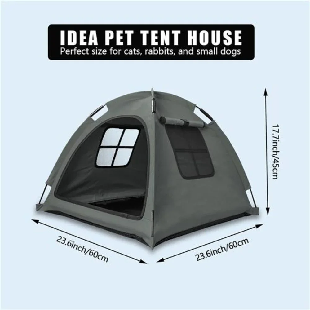 Cat Tent Bed Portable Indoor Outdoor Mesh Pet House Puppy Crate Travel Grey 35lb